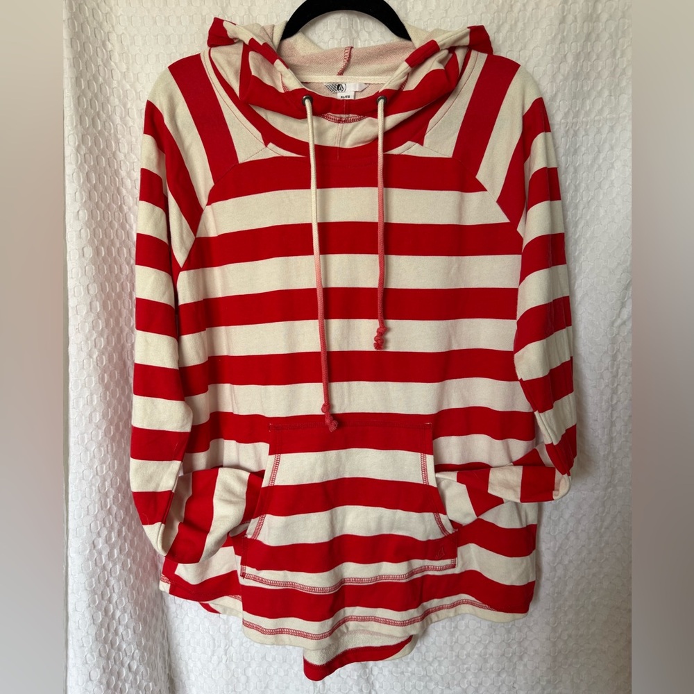 Volcom Striped Pullover Hoodie Red White Sweatshirt Women's XL NWT - Picture 2 of 6
